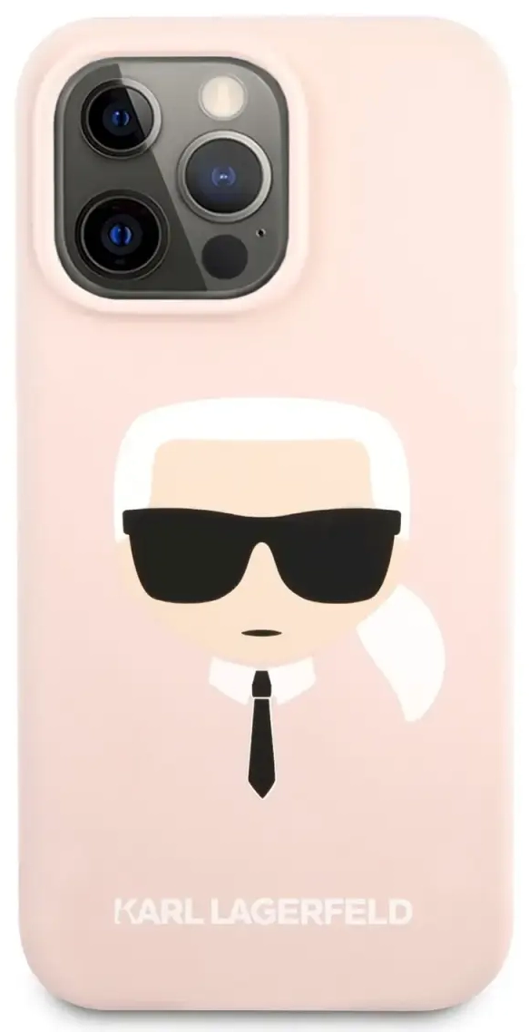 KLHCP13LSLKHP Karl Lagerfeld Liquid Silicone Karl Head Case for iPhone 13 Pro Light Pink