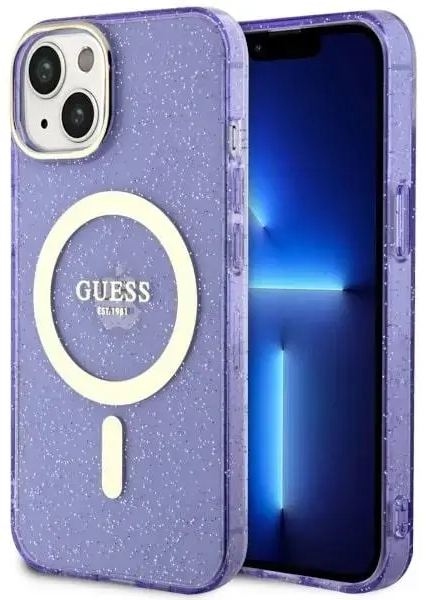 Guess GUHMP14MHCMCGU iPhone 14 Plus 6.7" purpurowy|purple hardcase Glitter Gold MagSafe
