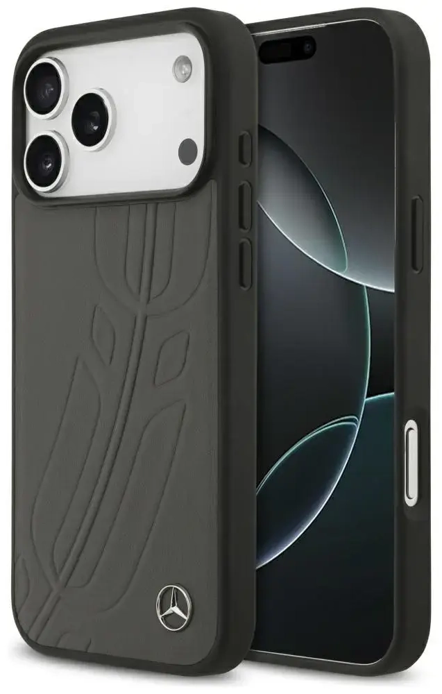 Mercedes Leather Large Laurel Leave чехол с поддержкой MagSafe для телефона iPhone 17 Pro Max антрацит