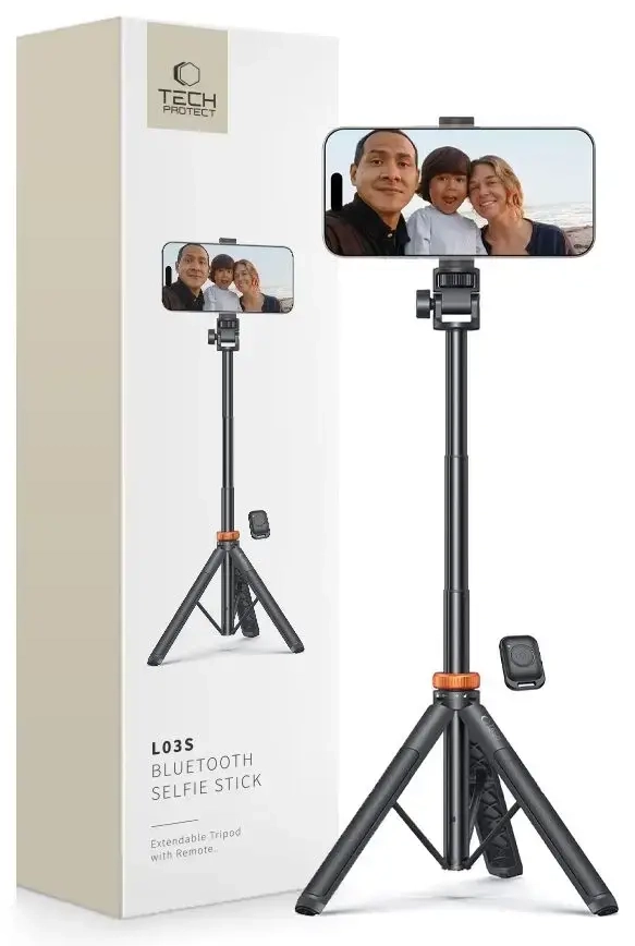 Tech-Protect L03S Bluetooth selfie stick with remote control, tripod up to 148cm and 180 head - black