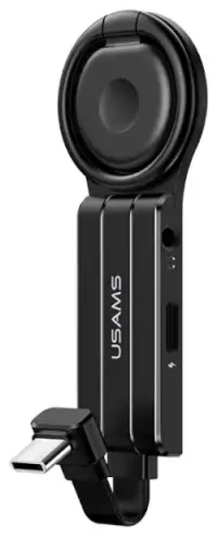 USAMS Adapter AU11 2w1 USB-C - 3,5mm +USB-C +  ring holder czarny|black SJ359TC01 (US-SJ359)