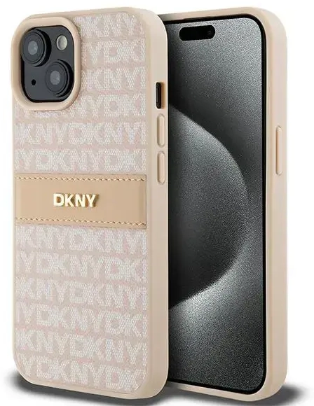 DKNY DKHCP15MPRTHSLP iPhone 15 Plus | 14 Plus 6.7" różowy|pink hardcase Leather Mono Stripe & Metal Logo