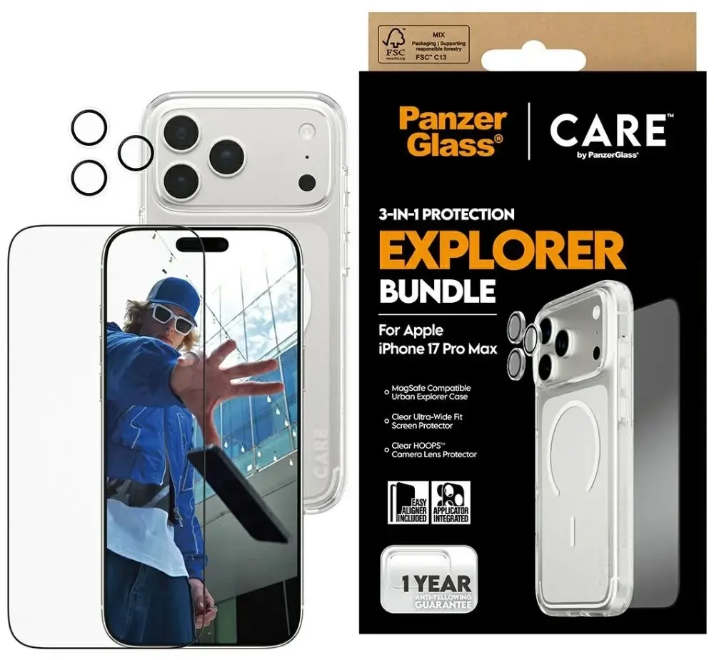 CARE by PanzerGlass Flagship Explorer 3in1 Case + Glass + Lens Protection Kit for iPhone 17 Pro Max
