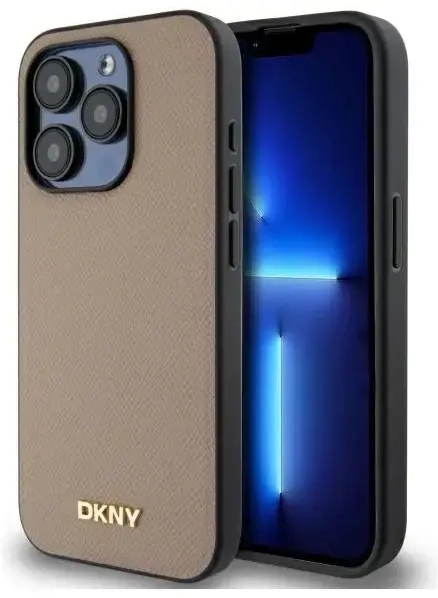 DKNY DKHMP15LPGHLME iPhone 15 Pro 6.1"    beżowy|beige hardcase Grained Metal Logo MagSafe