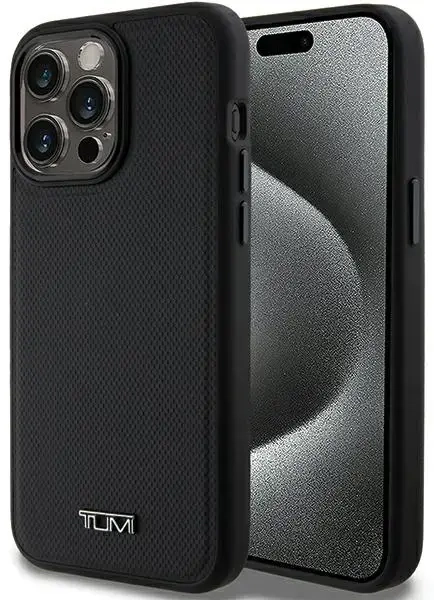 Tumi TUHMP15XRBAK iPhone 15 Pro Max 6.7" juodas kietas dėklas Leather Balistic Pattern MagSafe
