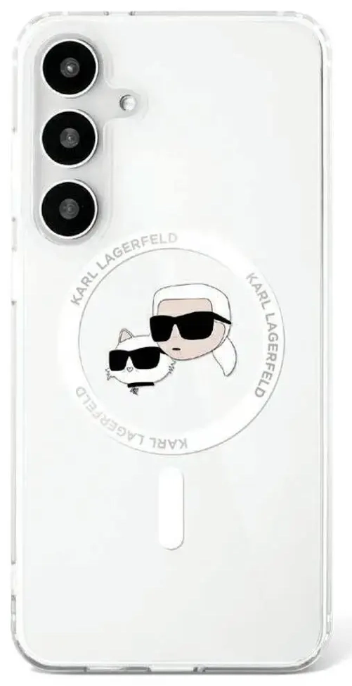 Etui Karl Lagerfeld Button Karl &         Choupette Heads Printed Logo MagSafe Samsung Galaxy S25 biały