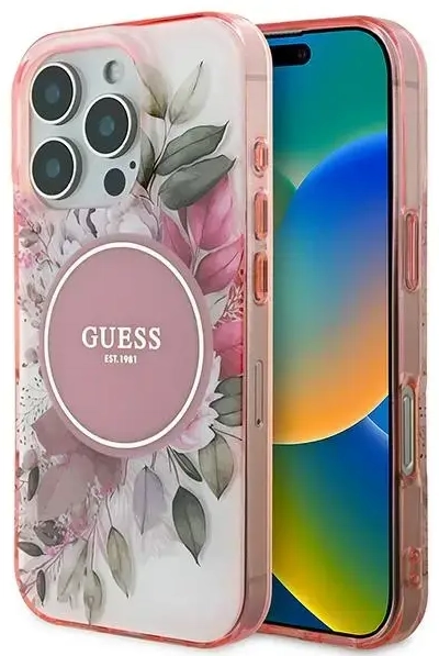 Guess GUHMP16XHFWBDCEP iPhone 16 Pro Max 6.9" różowy|pink hardcase IML Flower & Tonal Circle MagSafe