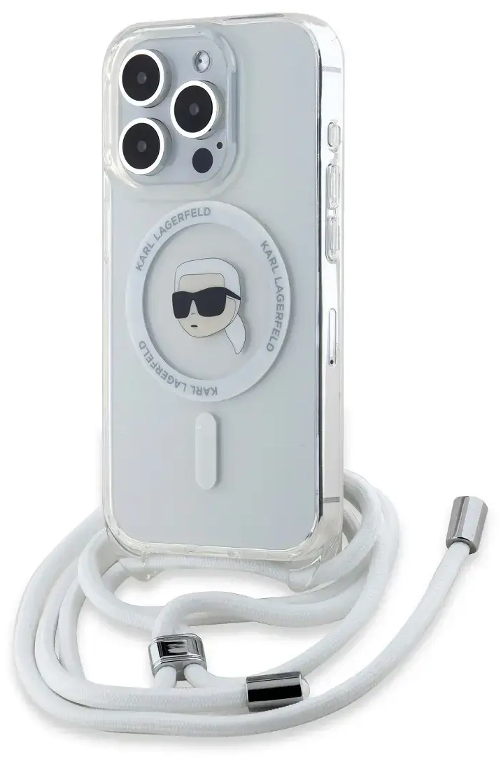 Karl Lagerfeld IML Crossbody Karl Head MagSafe Case for iPhone 15 Pro Transparent