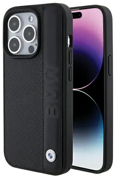 BMW BMHCP15X22RDPK iPhone 15 Pro Max 6.7" czarny|black hardcase Leather Textured & Stripe