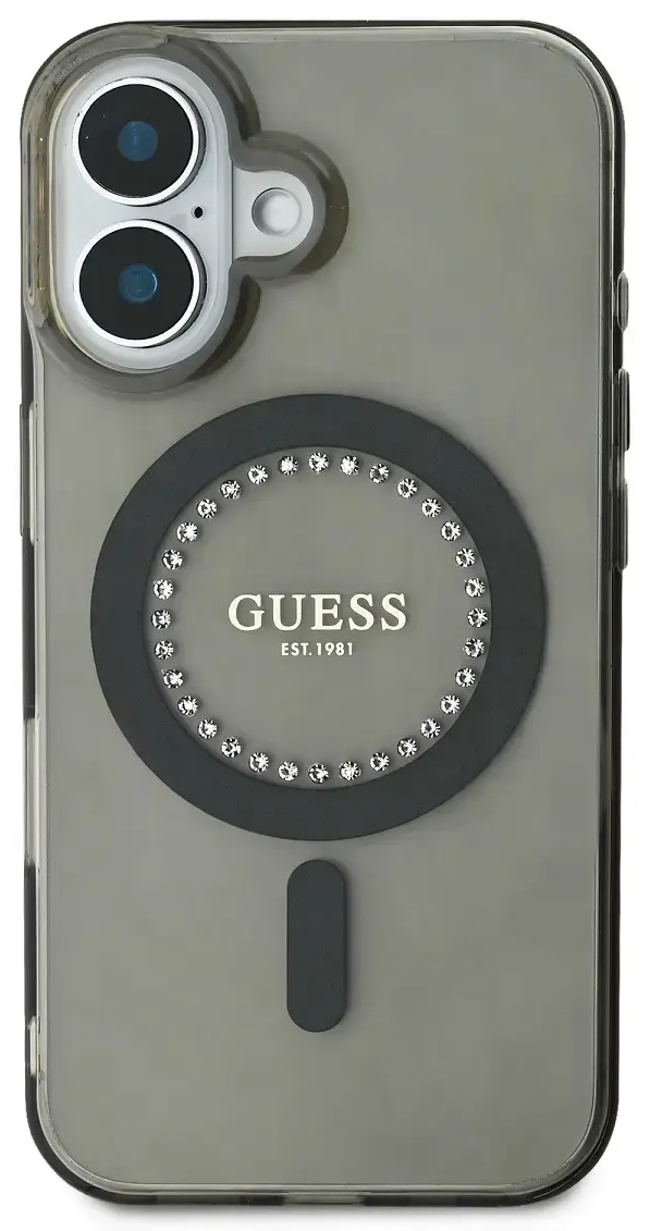 Guess GUHMP16SPFTDTEK iPhone 16 6.1" czarny|black hardcase IML Rhinestones MagSafe
