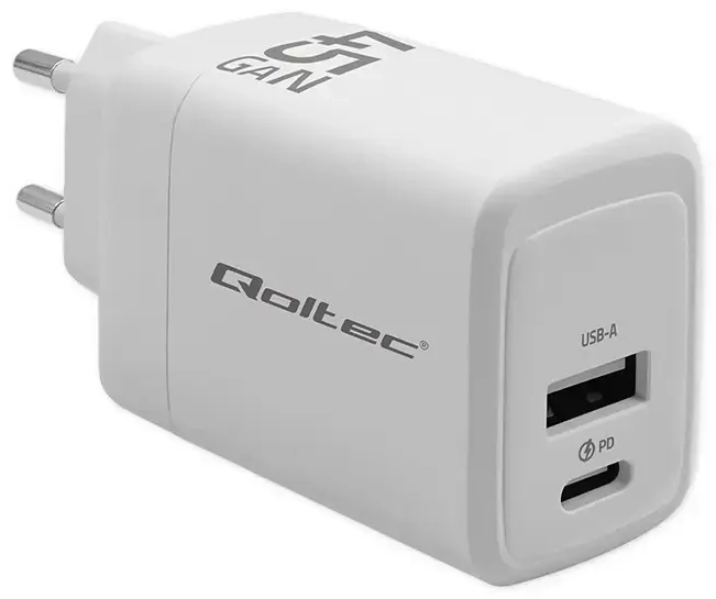 Qoltec GaN Charger reisilaadija | 45W | PD, GaN | USB-C, USB-A