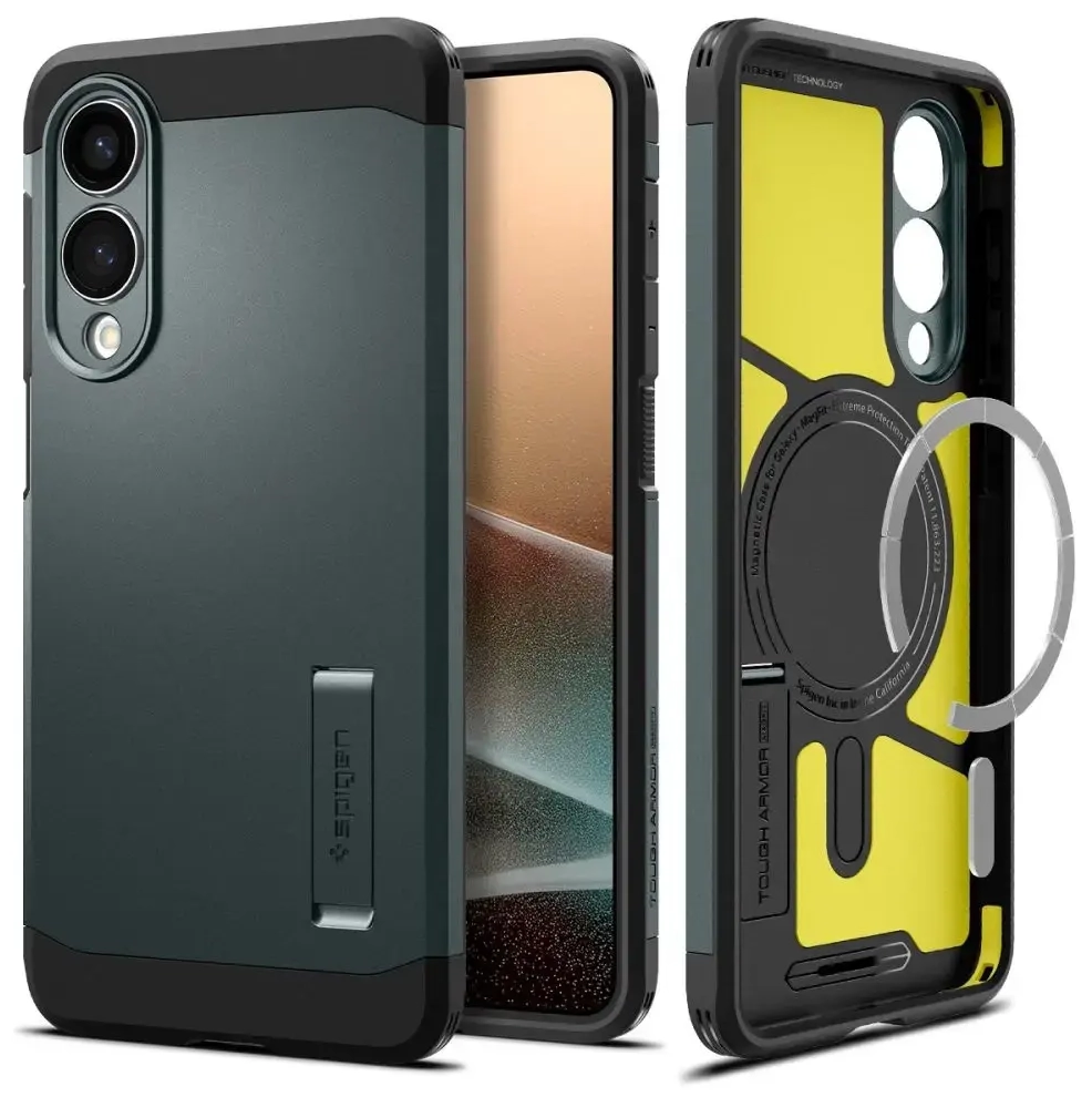 „Spigen Tough Armor MagSafe“ dėklas, skirtas „Samsung Galaxy S25 Edge“ – žalias|juodas