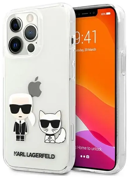 KLHCP13XCKTR Karl Lagerfeld PC|TPU Ikonik Karl and Choupette Case for iPhone 13 Pro Max Caurspīdīgs