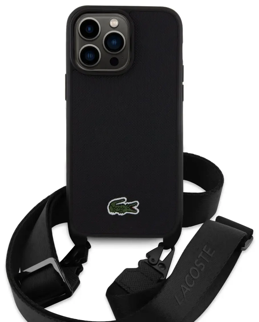 Lacoste Iconic Petit Pique Crossbody Woven Logo maciņš iPhone 15 Pro Max melns