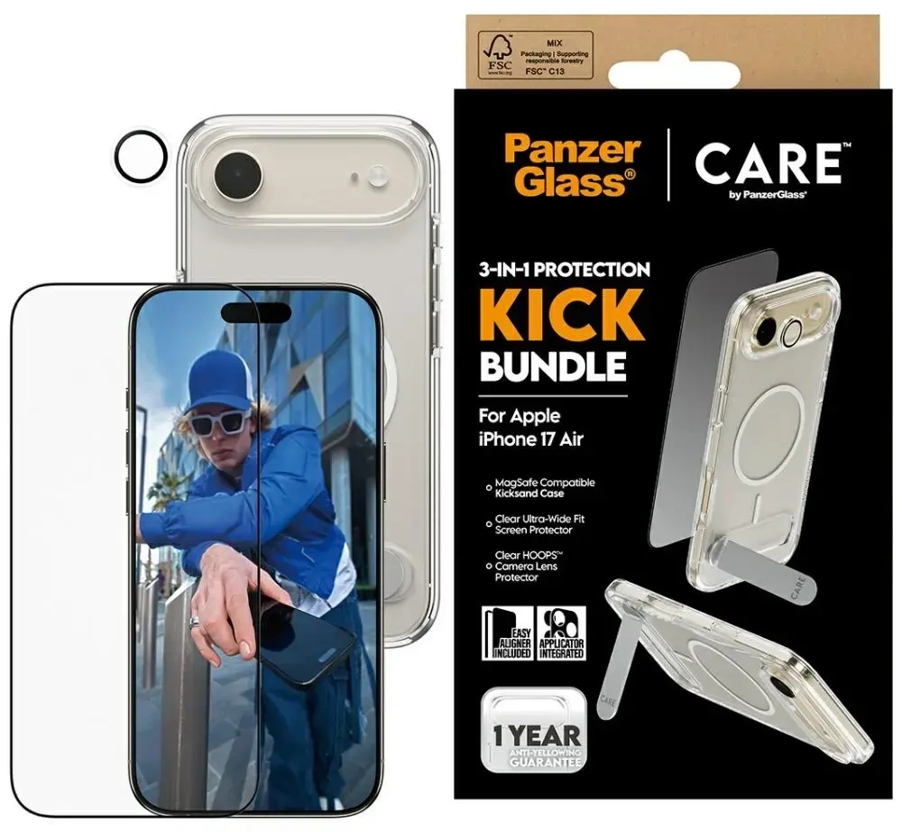 CARE by PanzerGlass Feature Kick 3in1 Case + Glass + Lens Protection Set for iPhone Air