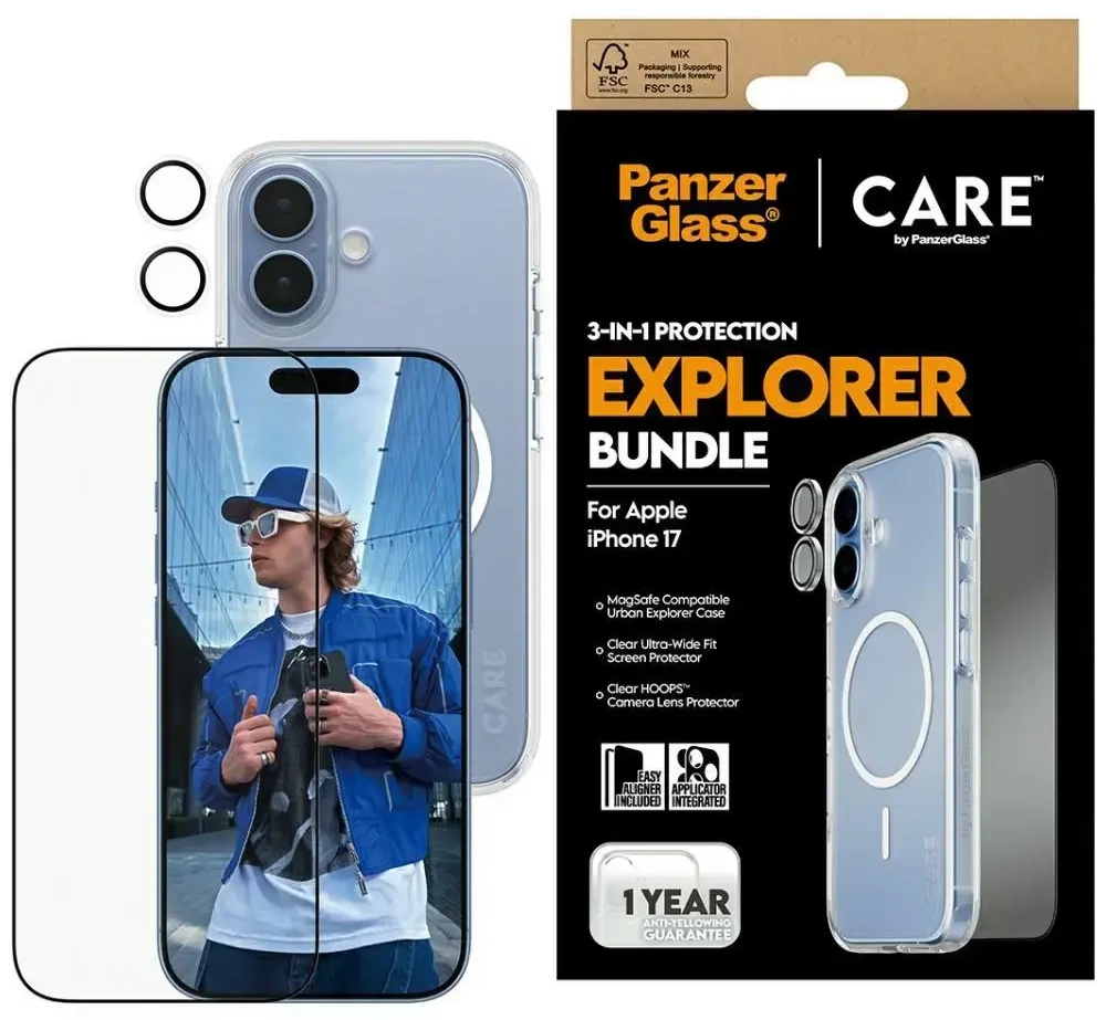 CARE by PanzerGlass Flagship Explorer 3in1 Case + Glass + Lens Protection Kit for iPhone 17