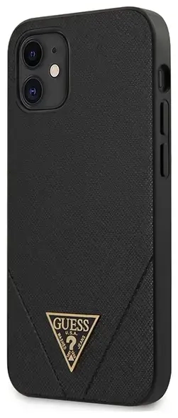 Guess GUHCP12SVSATMLBK Saffiano V Stitch Cover Aizsargapvalks Apple iPhone 12 Mini Melns