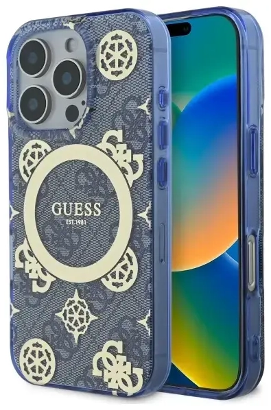 Guess GUHMP16XH4PYEEB iPhone 16 Pro Max   6.9" niebieski|blue hardcase IML Peony On 4G Background MagSafe
