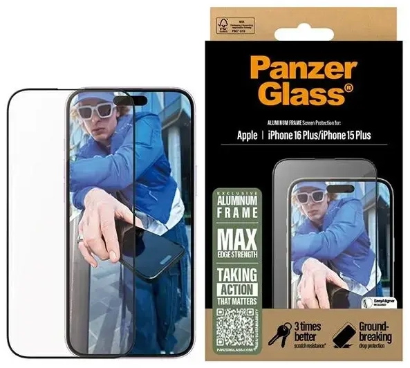 PanzerGlass Screen Protector Aluminum Frame iPhone 16 Plus 6.7" Ultra-Wide Fit 2851