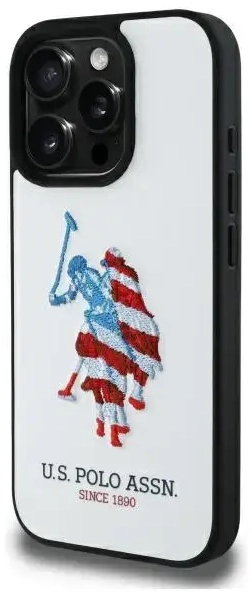 US Polo USHCP15XPUSH iPhone 15 Pro Max    6,7" biały|white Leather Big DH American Flag
