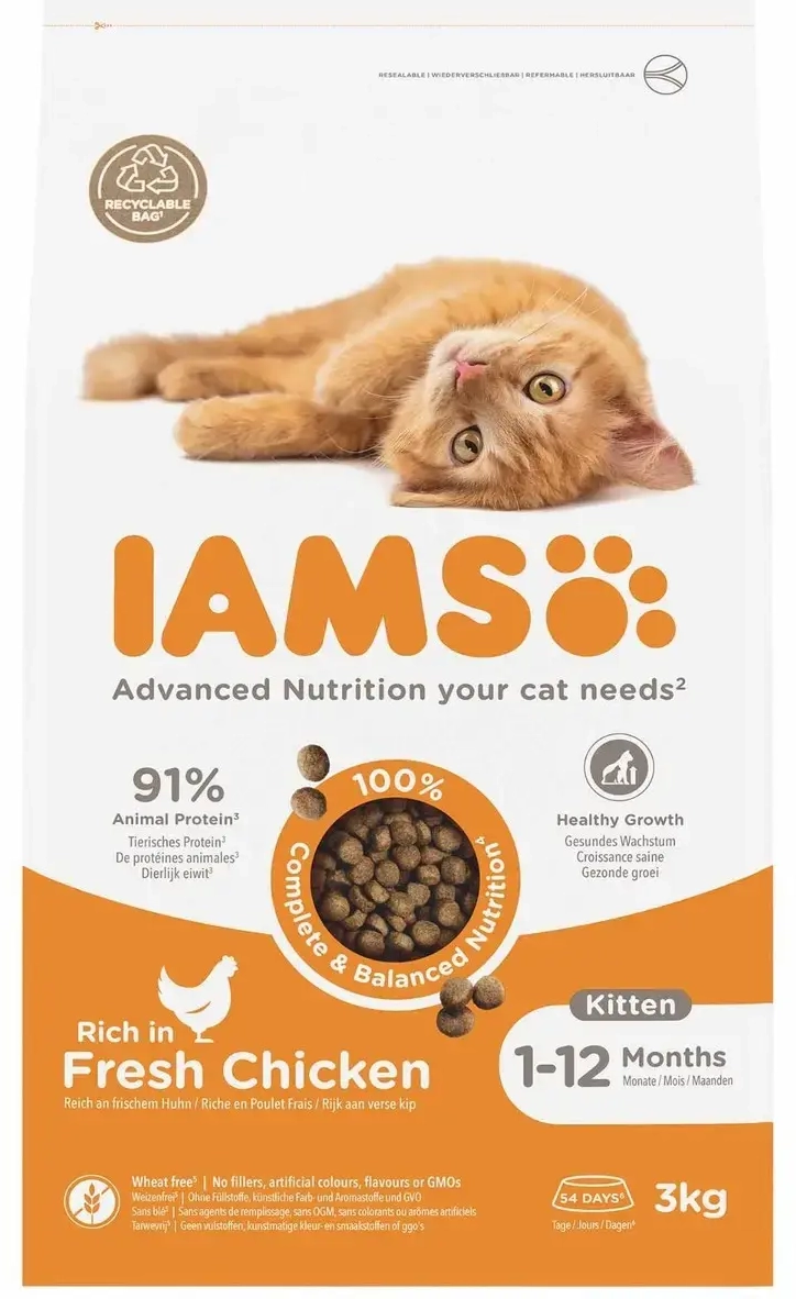 Sausā barība kaķēniem - IAMS CAT KITTEN CHICKEN 3 kg