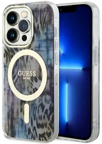 Guess GUHMP14XHLEOPWB iPhone 14 Pro Max 6.7" niebieski|blue hardcase Leopard MagSafe
