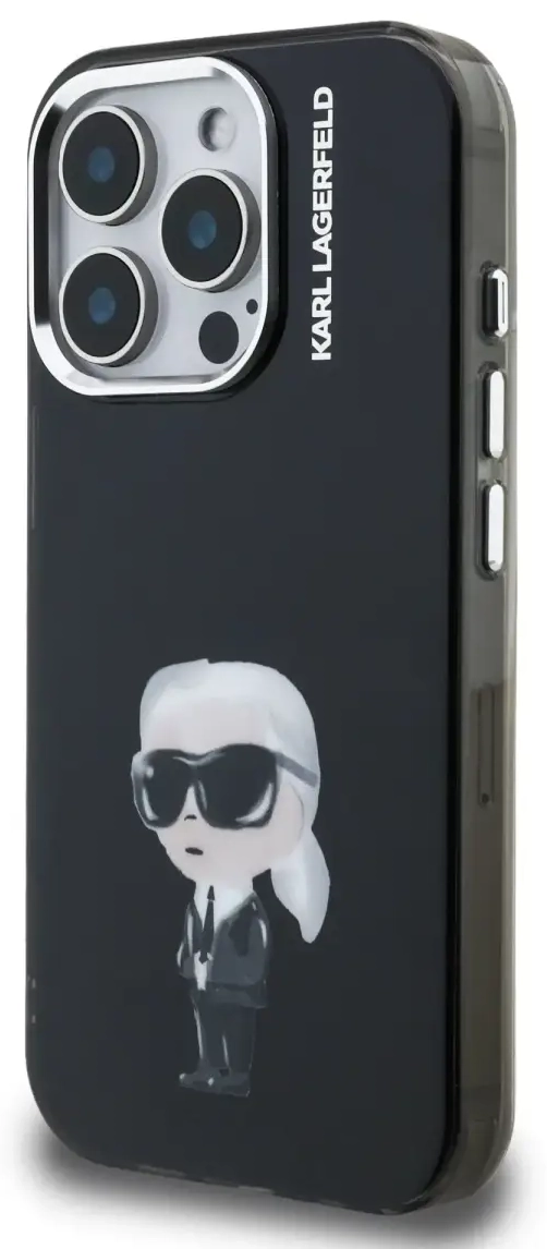 Karl Lagerfeld IML Aquarelle Karl ümbris iPhone 15 Pro jaoks, must