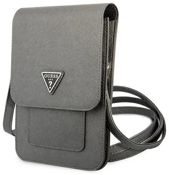 Guess PU Saffiano Triangle Logo Phone Bag Grey