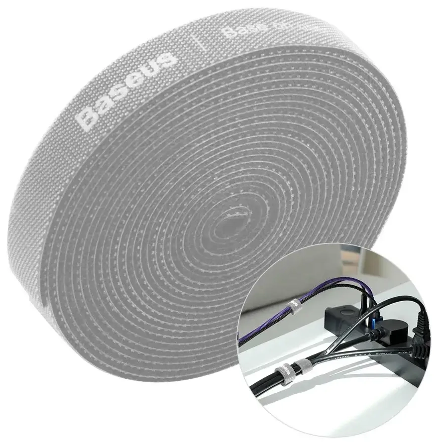 Baseus Rainbow Circle hook and loop Straps - Velcro tape Velcro cable organizer 3m gray (ACMGT-F0G)