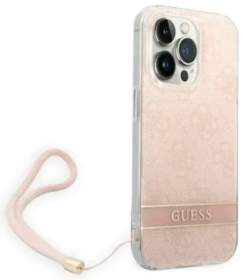 Guess GUOHCP14LH4STP iPhone 14 Pro 6,1" różowy|pink hardcase 4G Print Strap