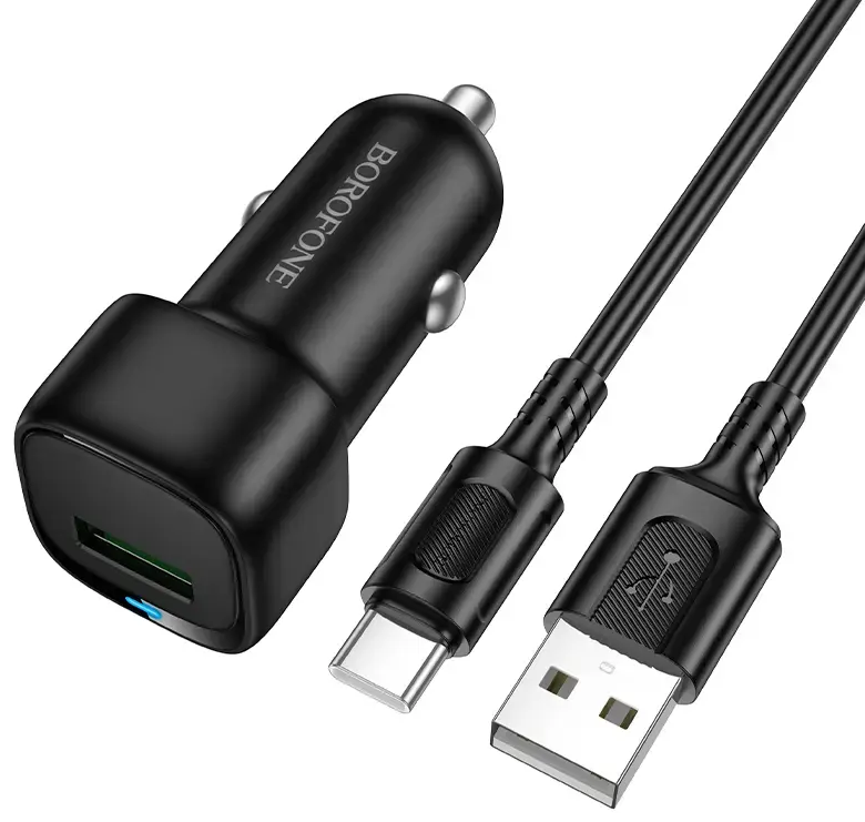 Borofone BZ34 Cloud autolaadija | 18W | QC | USB-A, USB-C | USB-A kuni USB-C kaabliga komplektis | must
