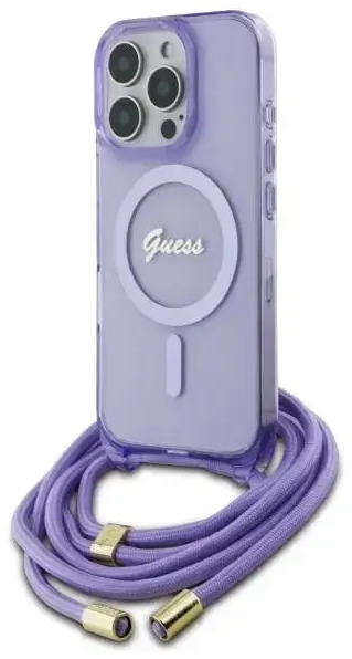 Guess GUHMP16LHCTSGNSU iPhone 16 Pro      6.3" fioletowy|purple hardcase Crossbody Cord Script MagSafe