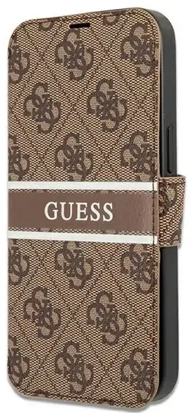 GUBKP13L4GDBR Guess PU 4G Printed Stripe Book Case for iPhone 13 Pro Brown