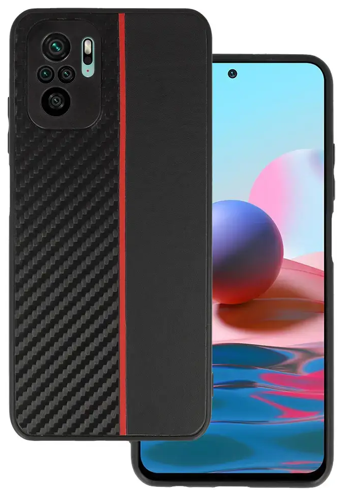 Tel Protect CARBON Case for Xiaomi Redmi Note 10/Note 10S/Poco M5S Black with red stripe
