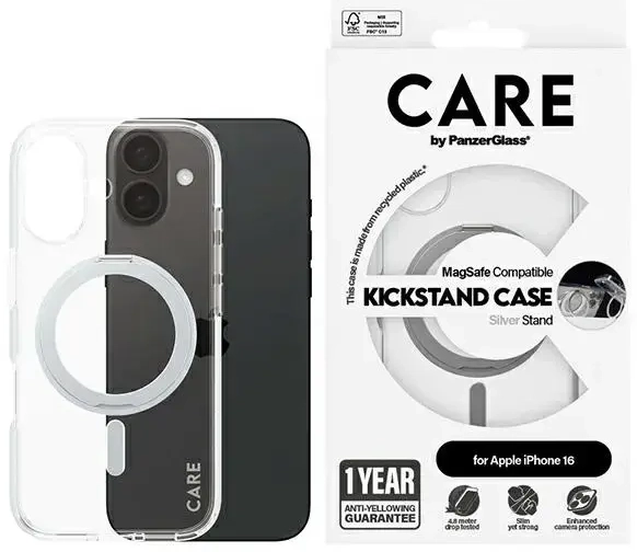 CARE by PanzerGlass Feature Kickstand Case iPhone 16 6.1" srebrny|silver MagSafe 1325