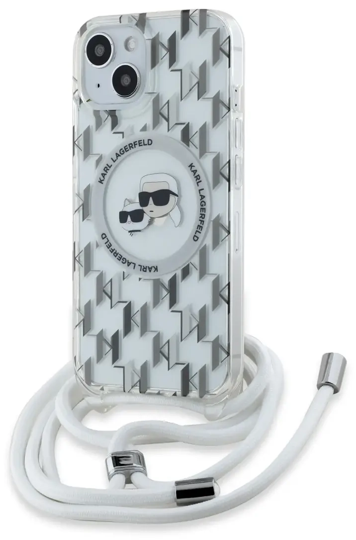 Karl Lagerfeld IML Monogram Crossbody K&CH Heads MagSafe Case for iPhone 15 Transparent