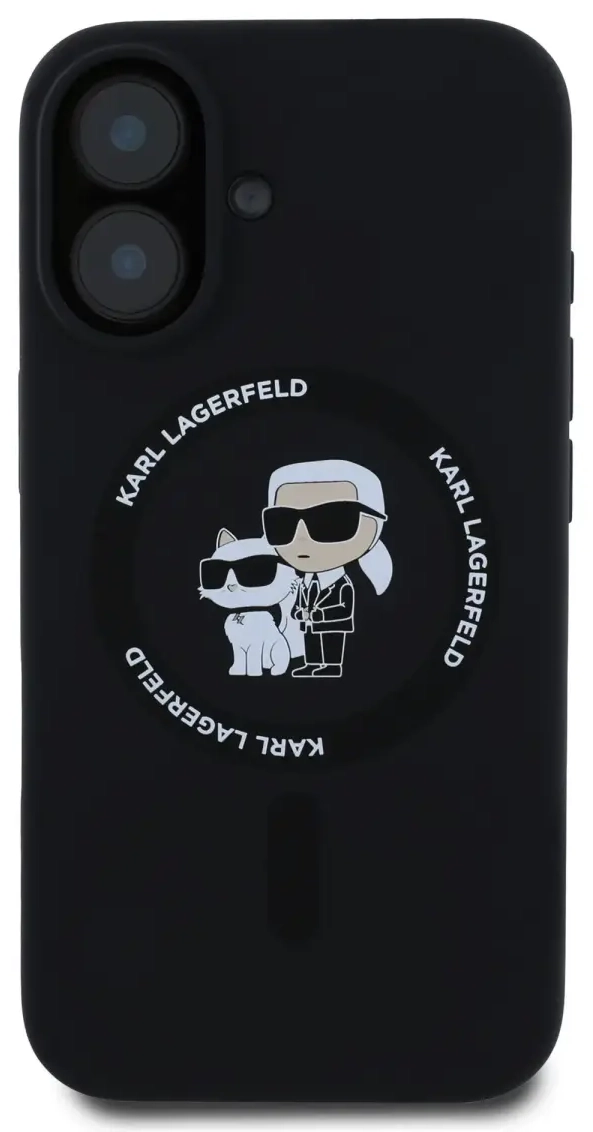 Karl Lagerfeld Liquid Silicone Karl and Choupette MagSafe Case for iPhone 16 Black