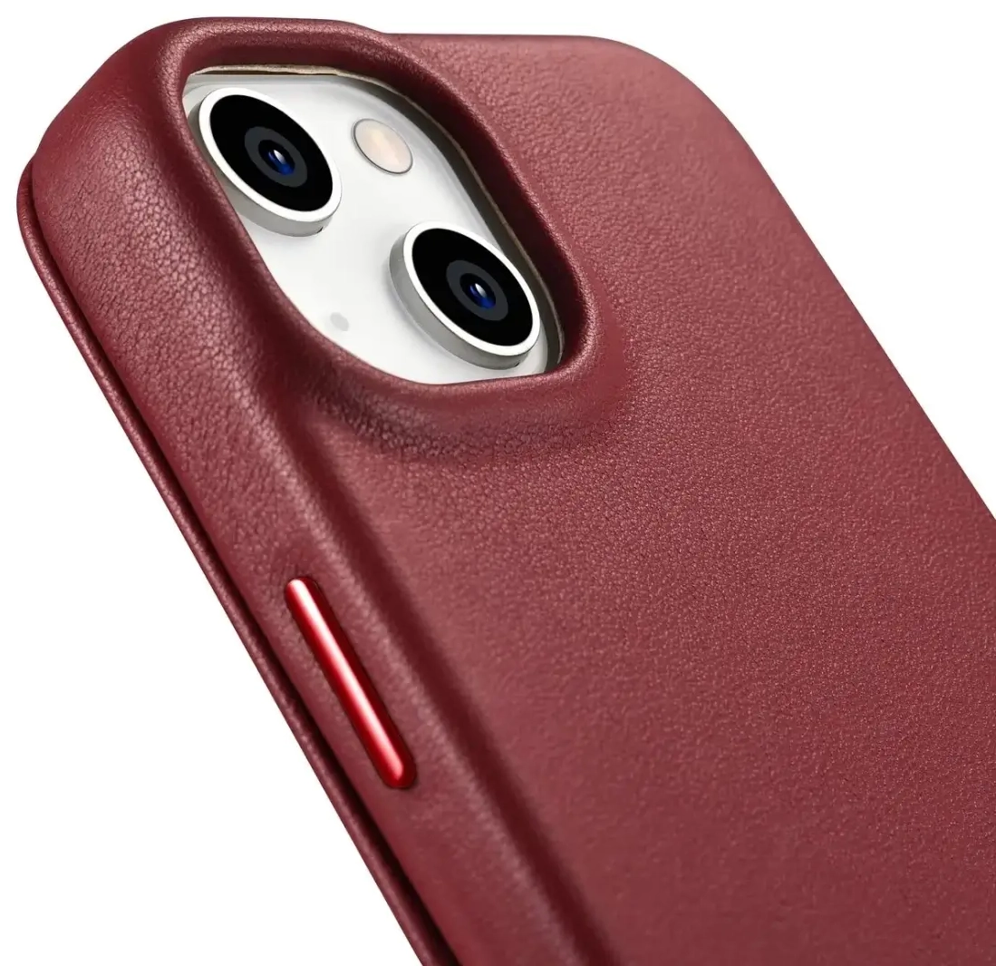 iCarer CE Premium Leather Folio Case iPhone 14 Plus Magnetic Flip Leather Folio Case MagSafe Red (WMI14220715-RD)