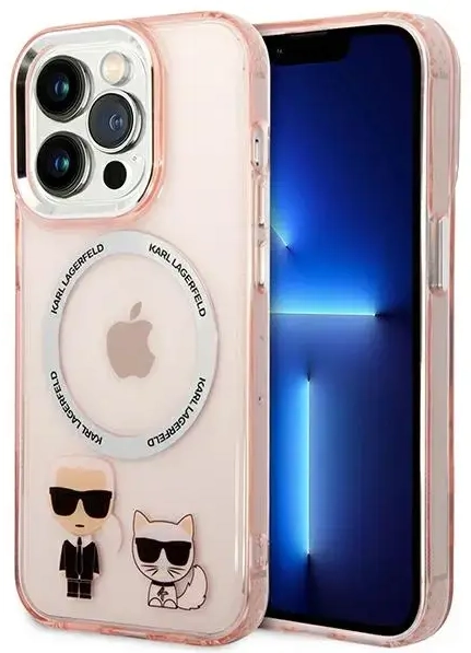 Karl Lagerfeld MagSafe Compatible Case Karl and Choupette for iPhone 14 Pro Pink