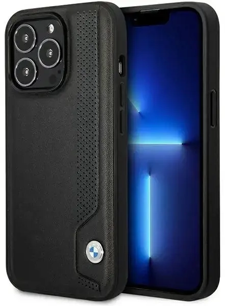 Case BMW BMHCP14L22RBDK iPhone 14 Pro 6.1" black|black hardcase Leather Blue Dots