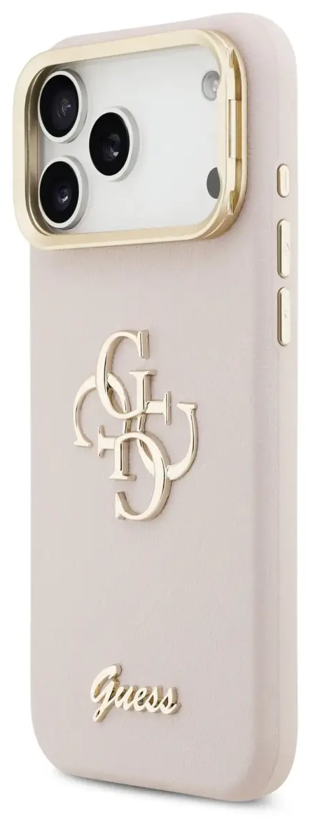 Guess PU Grained 4G Logo Stand Camera Frame Case for iPhone 17 Pro Max Pink