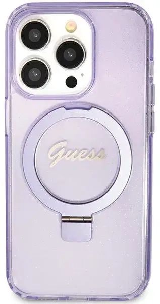Guess GUHMN61HRSGSU iPhone 11 | Xr 6.1" fioletowy|purple hardcase Ring Stand Script Glitter MagSafe