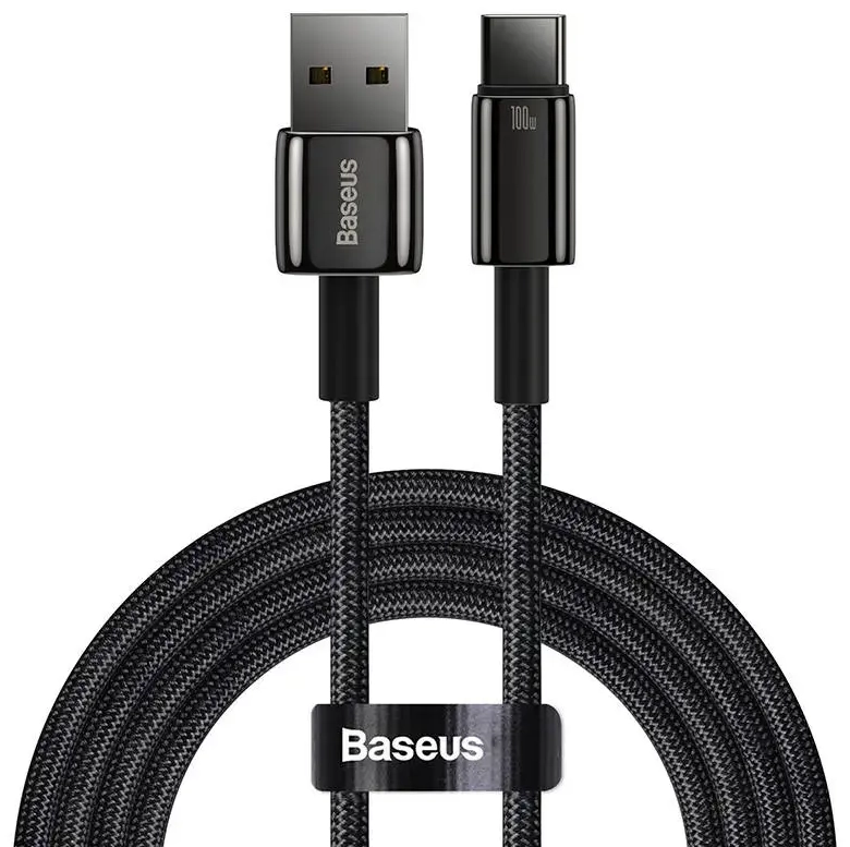 Baseus Tungsten Gold datu pārraides un uzlādes vads | USB-A uz USB-C | 100W | 2m | melns