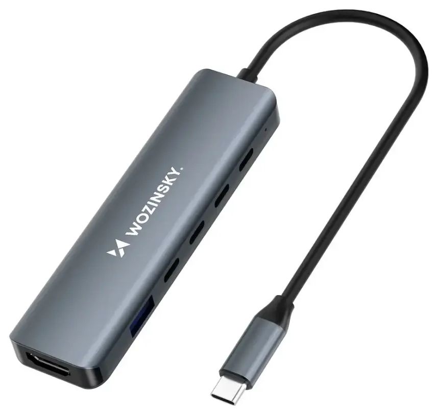 USB-C 6 in 1 Hub Wozinsky WHBC10Y4S Multifunctional, Aluminum, with 25 cm Cable - Gray
