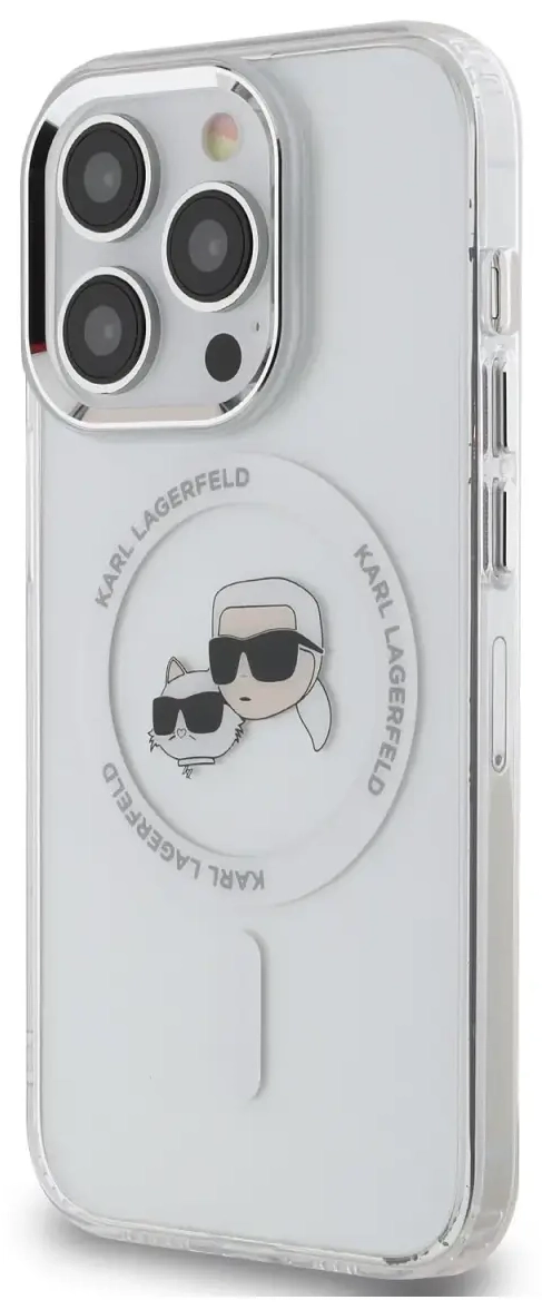 Karl Lagerfeld IML K&CH Heads Metal Frame MagSafe Case for iPhone 15 Pro Max Transparent