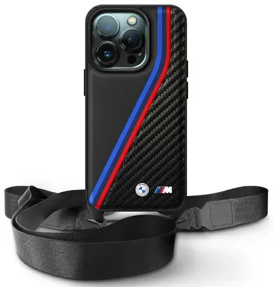 BMW BMHCP16L23PSVTK iPhone 16 Pro 6.3"    czarny|black hardcase M Edition Carbon Tricolor Lines & Strap