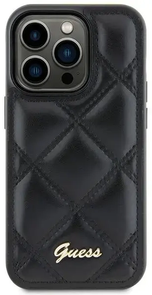 Guess GUHCS23FEPSQSQSK Samsung S23 FE S711 melns cietais futrālis Stepēts metāla logotips