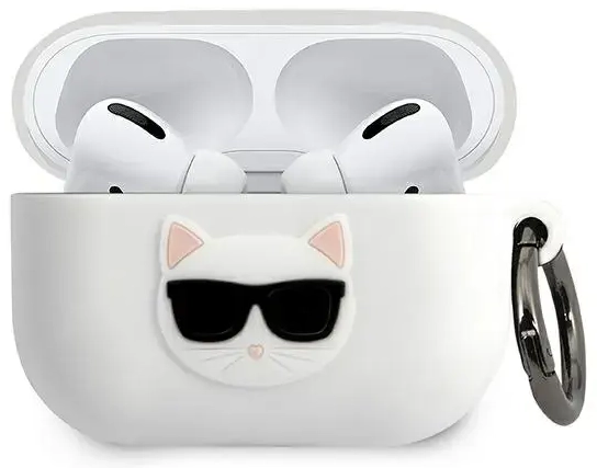 KLACAPSILCHWH Karl Lagerfeld Choupette Head silikona futrālis Airpods Pro balts