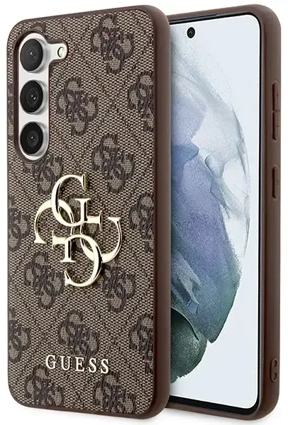 Guess PU 4G Metal Logo Case for Samsung Galaxy S23 Brown