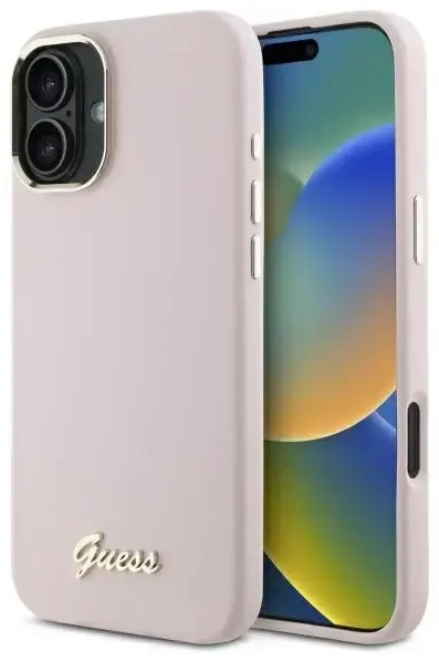 Guess GUHCP16SSMBSLP iPhone 16 6.1"       różowy|pink hardcase Silicone Script Metal Logo & Frame
